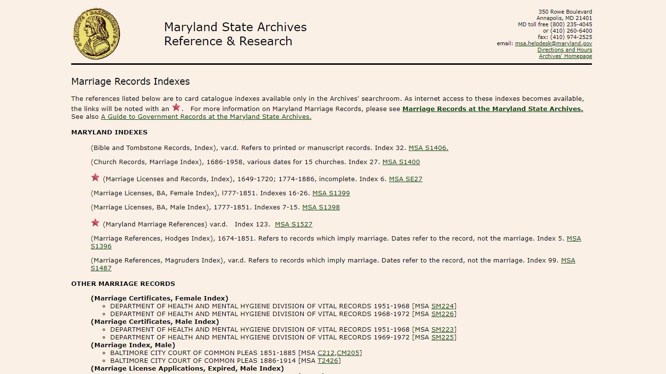 Marriage Records Indexes - Maryland State Archives